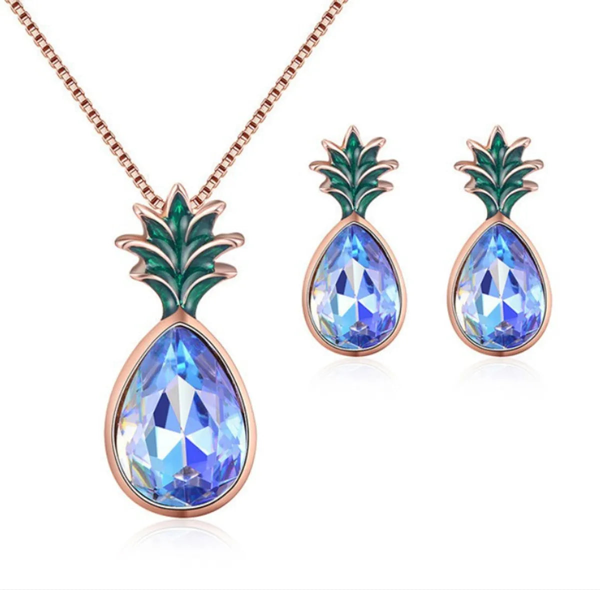 Fashion Water Droplets Alloy Inlay Zircon Women'S Earrings Necklace 1 Set