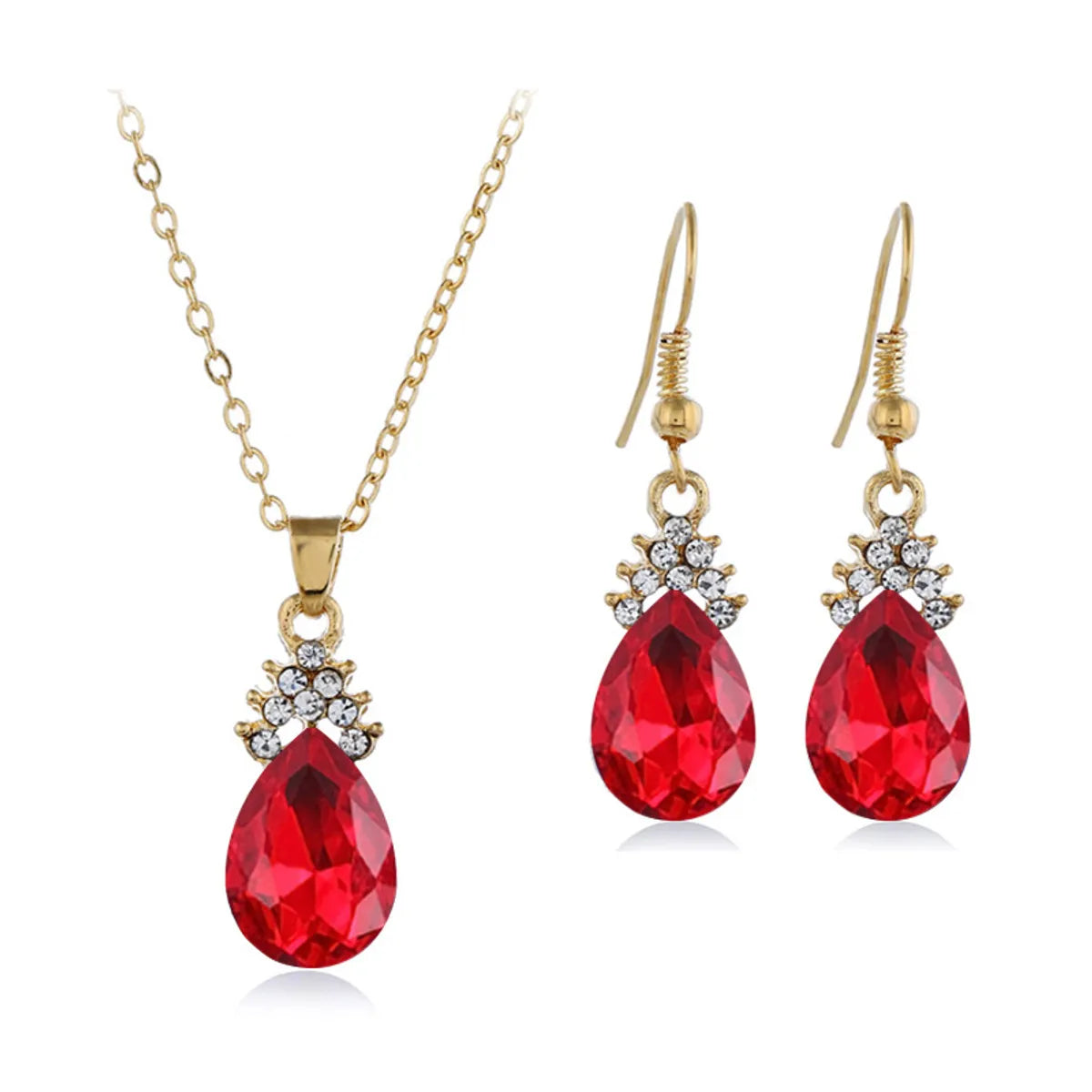 Fashion Water Droplets Alloy Inlay Zircon Women'S Earrings Necklace 1 Set