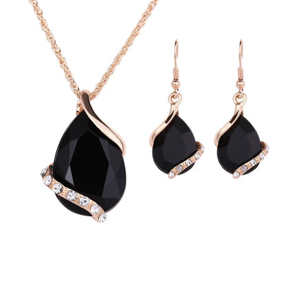 Fashion Water Droplets Alloy Inlay Zircon Women'S Earrings Necklace 1 Set