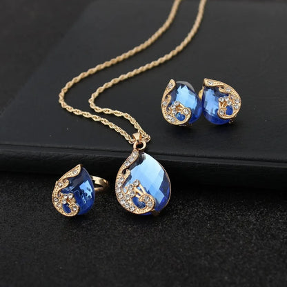 Fashion Water Droplets Alloy Inlay Zircon Women'S Earrings Necklace 1 Set