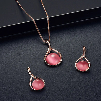 Fashion Water Droplets Alloy Inlay Zircon Women'S Earrings Necklace 1 Set