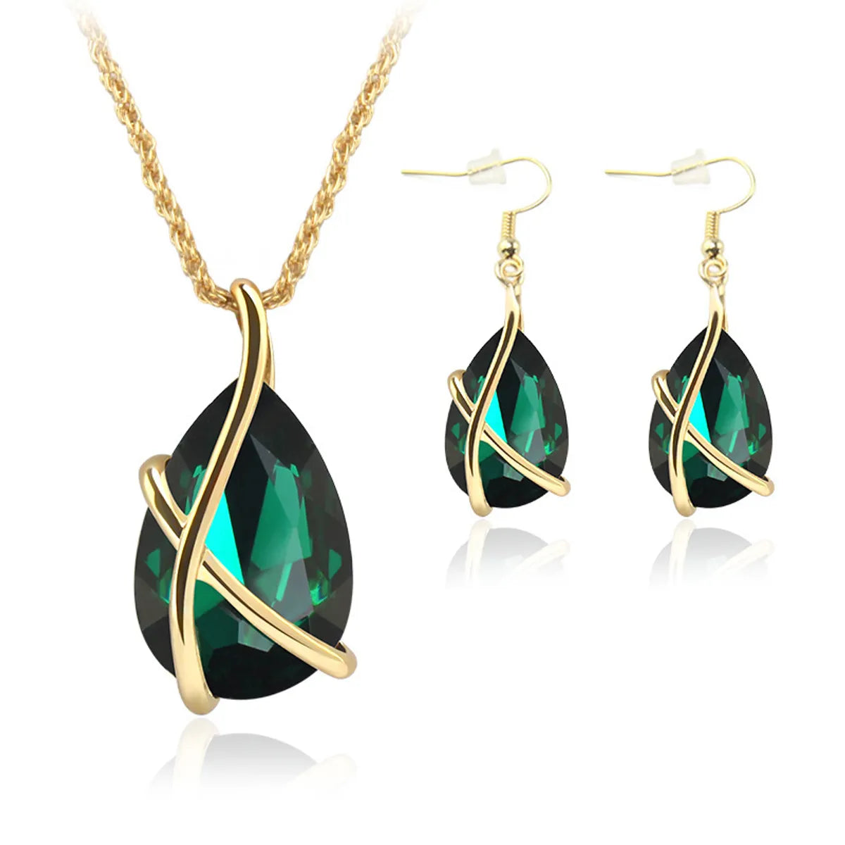 Fashion Water Droplets Alloy Inlay Zircon Women'S Earrings Necklace 1 Set