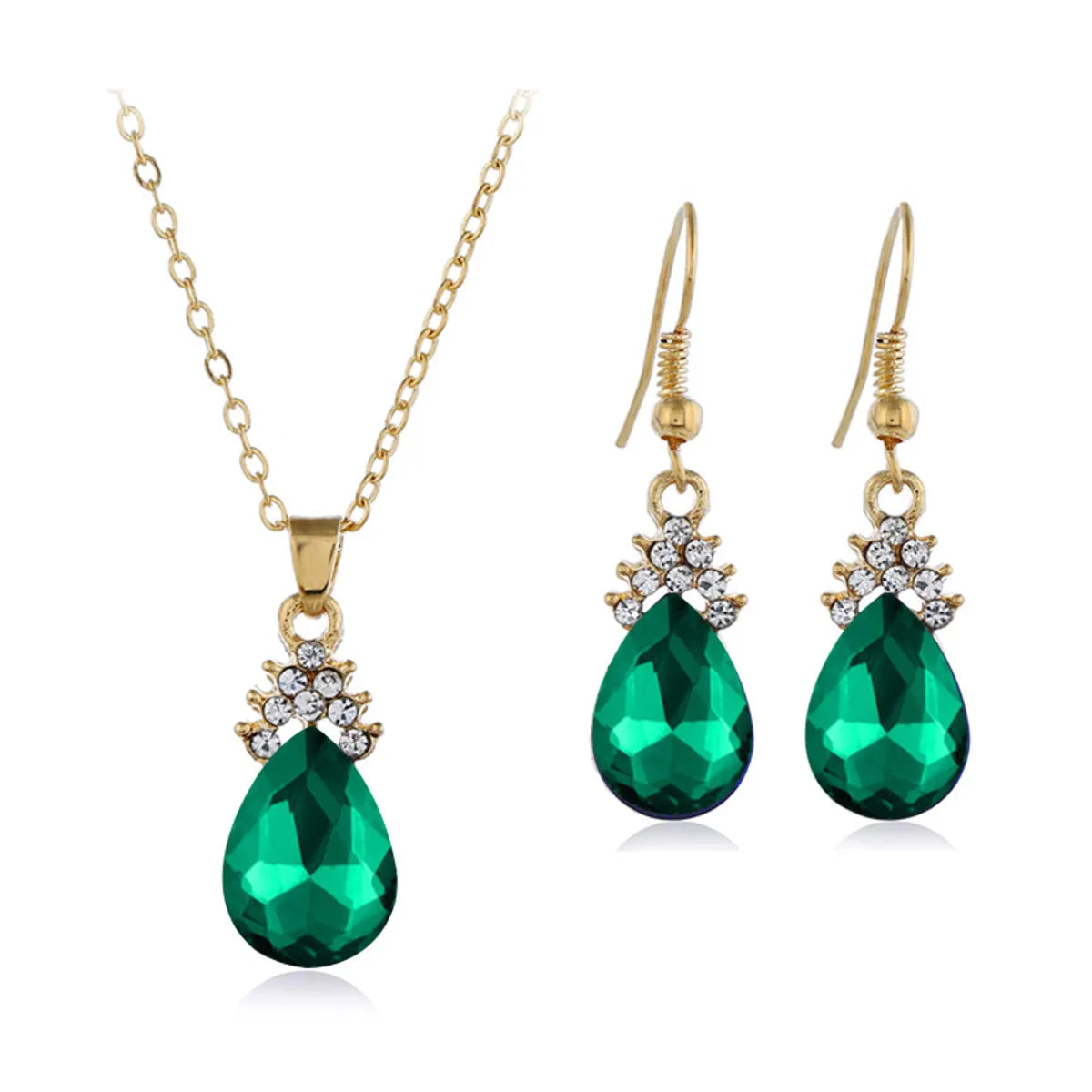 Fashion Water Droplets Alloy Inlay Zircon Women'S Earrings Necklace 1 Set