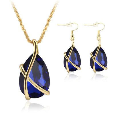 Fashion Water Droplets Alloy Inlay Zircon Women'S Earrings Necklace 1 Set