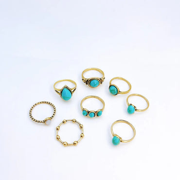 Fashion Water Droplets Alloy Plating Inlay Resin Women's Rings 1 Set