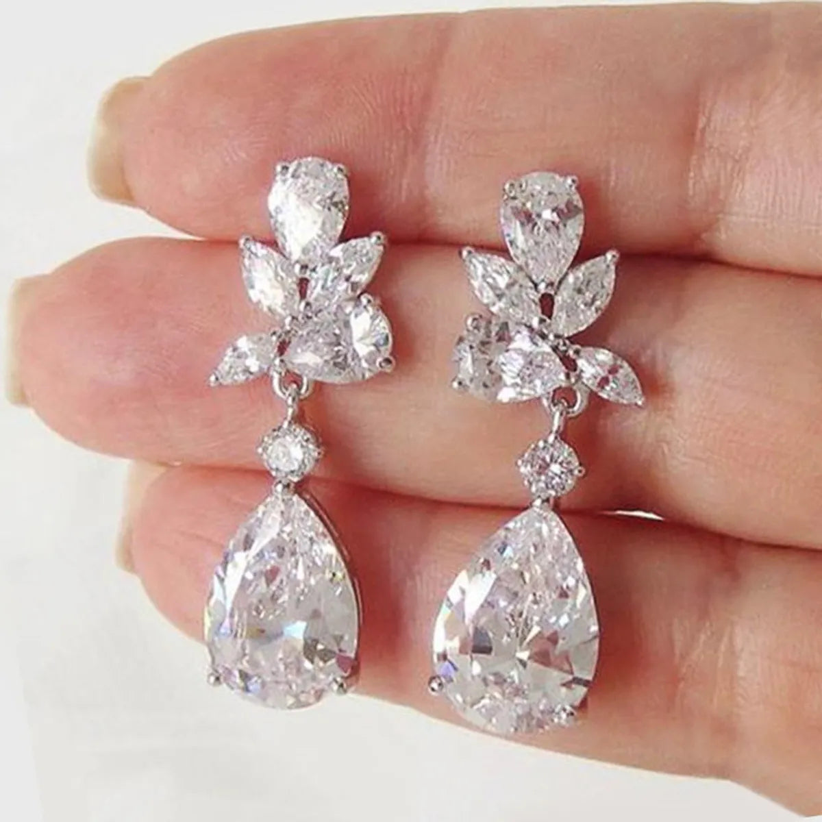 Fashion Water Droplets Copper Inlay Zircon Drop Earrings 1 Pair