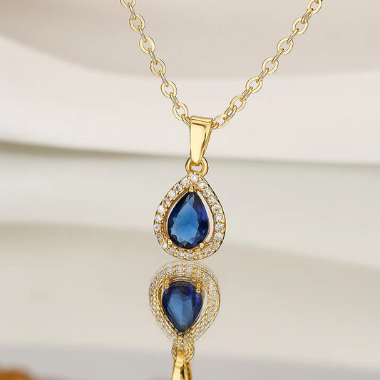 Fashion Water Droplets Copper Inlay Zircon Pendant Necklace 1 Piece