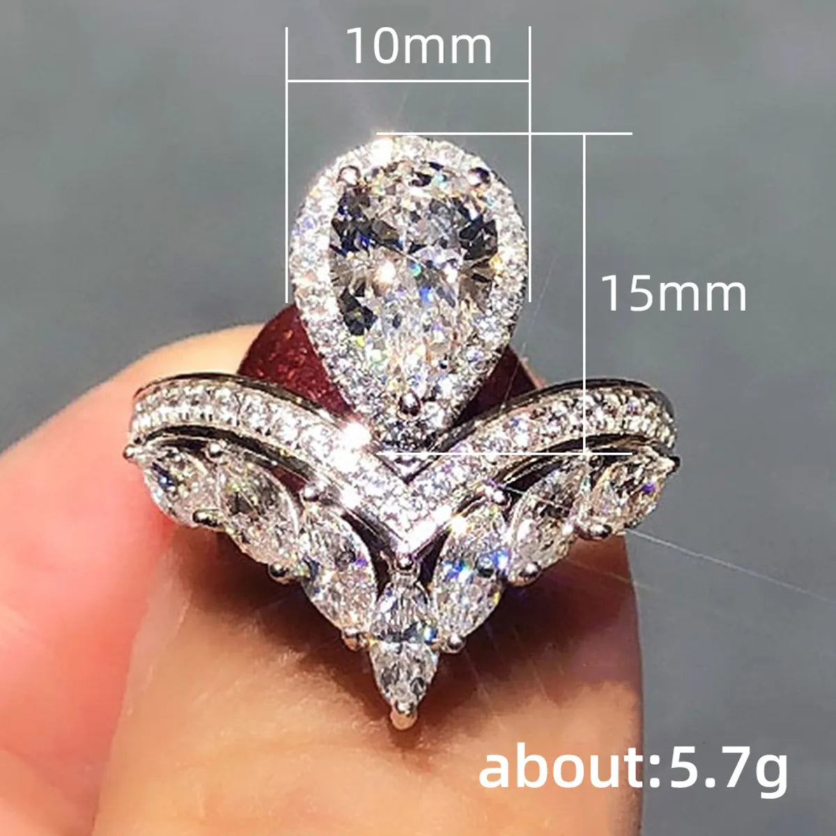 Fashion Water Droplets Copper Rings Inlay Zircon Copper Rings