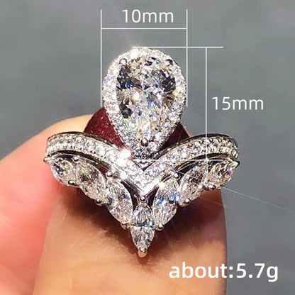 Fashion Water Droplets Copper Rings Inlay Zircon Copper Rings