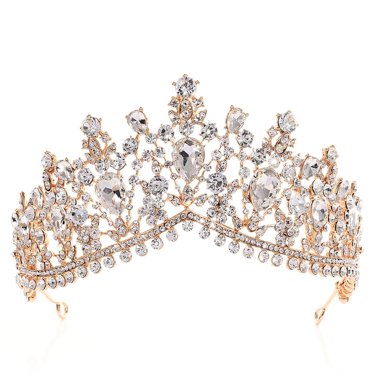 Fashion Water Droplets Crown Alloy Hollow Out Inlay Rhinestones Crown 1 Piece