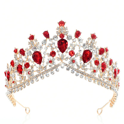 Fashion Water Droplets Crown Alloy Hollow Out Inlay Rhinestones Crown 1 Piece