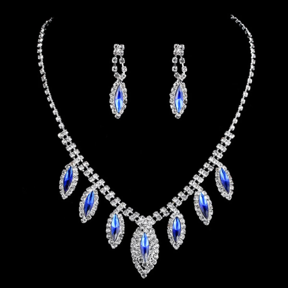 Fashion Water Droplets Flower Alloy Rhinestones Women'S Earrings Necklace