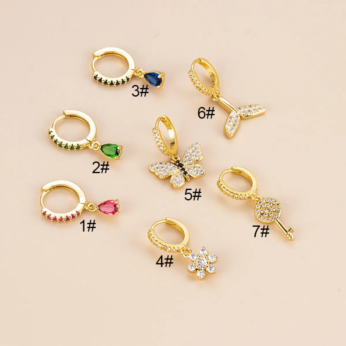 1 Piece Fashion Water Droplets Flower Butterfly Inlay Copper Zircon Ear Studs