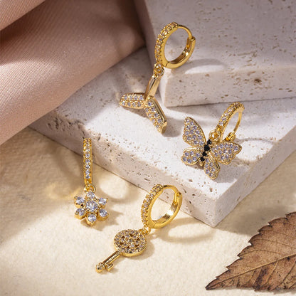 1 Piece Fashion Water Droplets Flower Butterfly Inlay Copper Zircon Ear Studs