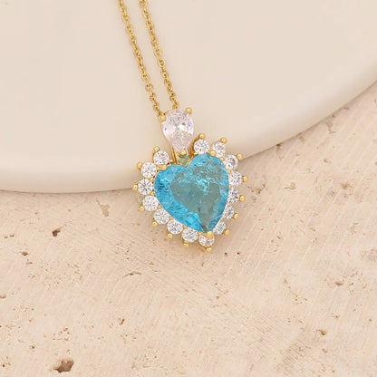 Fashion Water Droplets Heart Shape Butterfly Copper Plating Inlay Zircon Pendant Necklace 1 Piece