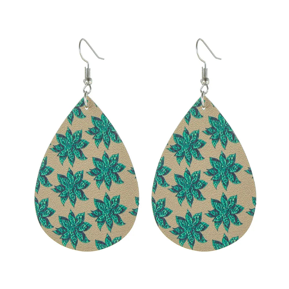 Fashion Water Droplets Pu Leather Handmade Women'S Drop Earrings 1 Pair