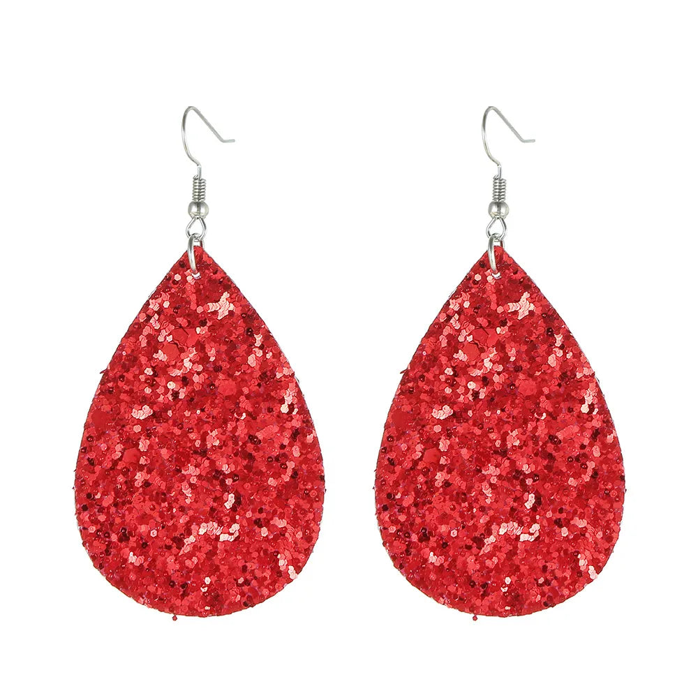 Fashion Water Droplets Pu Leather Handmade Women'S Drop Earrings 1 Pair