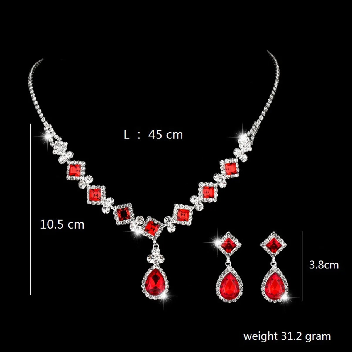 Fashion Water Droplets Rhinestone Inlay Zircon Bracelets Earrings Necklace 1 Set