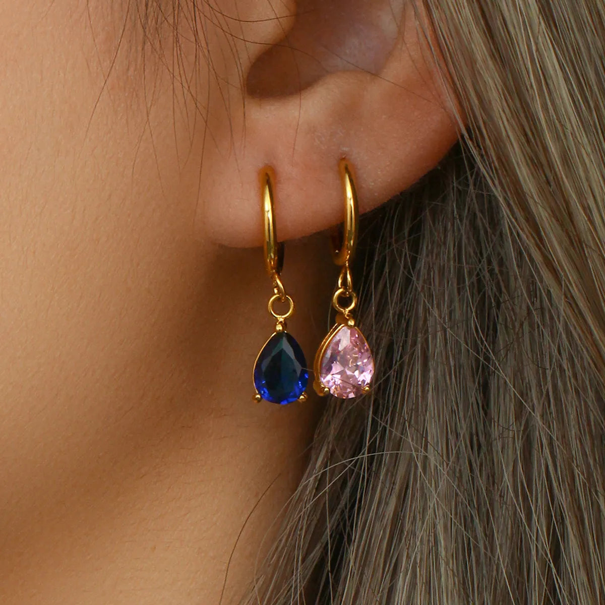 Fashion Water Droplets Stainless Steel Drop Earrings Plating Inlay Zircon Stainless Steel Earrings