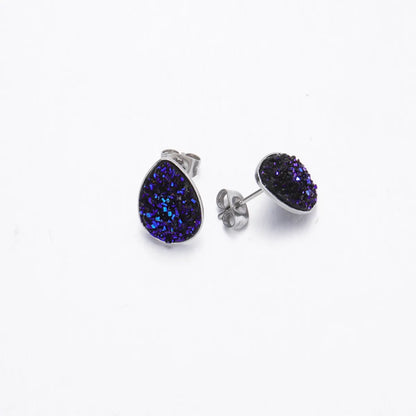 Fashion Water Droplets Stainless Steel Resin Stoving Varnish Women'S Ear Studs 1 Pair