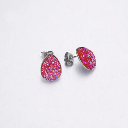 Fashion Water Droplets Stainless Steel Resin Stoving Varnish Women'S Ear Studs 1 Pair