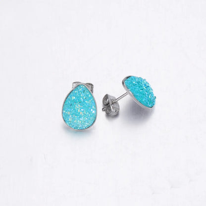 Fashion Water Droplets Stainless Steel Resin Stoving Varnish Women'S Ear Studs 1 Pair