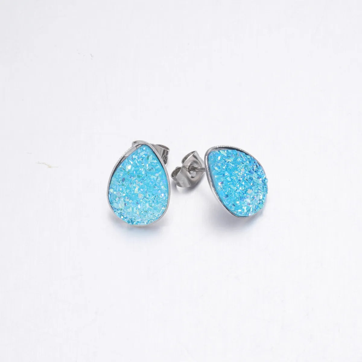 Fashion Water Droplets Stainless Steel Resin Stoving Varnish Women'S Ear Studs 1 Pair