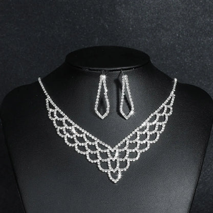 Fashion Water Droplets Tassel Artificial Crystal Metal Inlay Rhinestones Earrings Necklace 1 Set