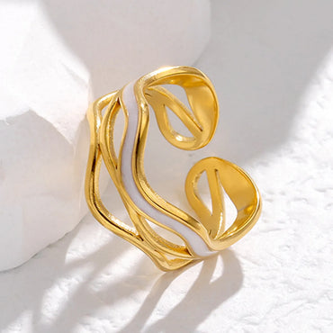 Fashion Waves Stainless Steel Enamel Open Ring