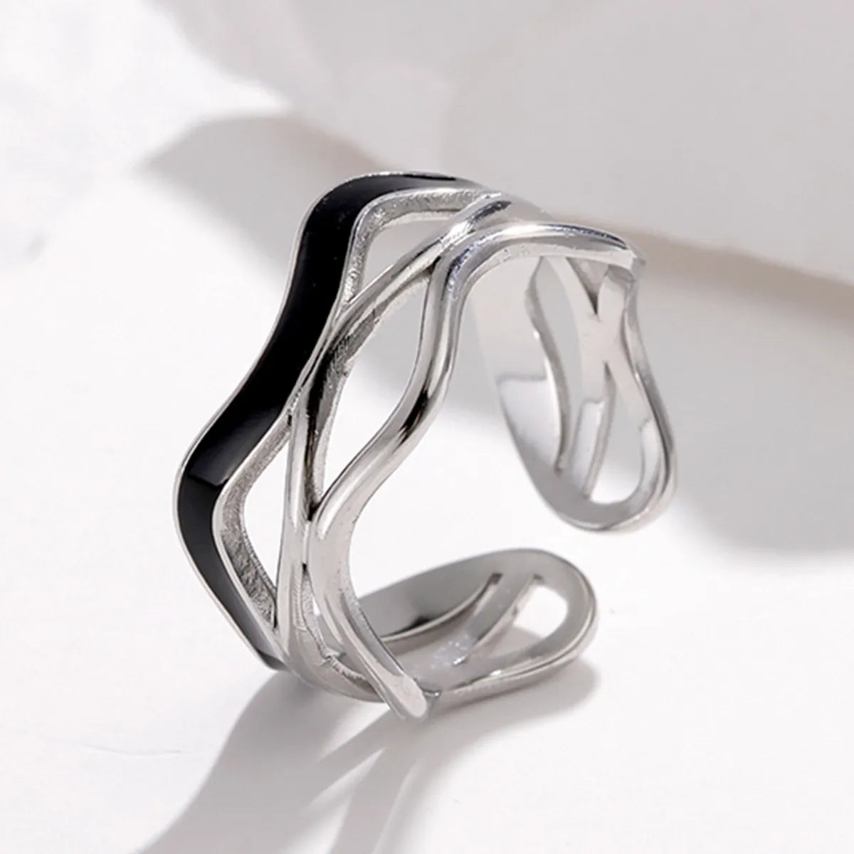 Fashion Waves Stainless Steel Enamel Open Ring