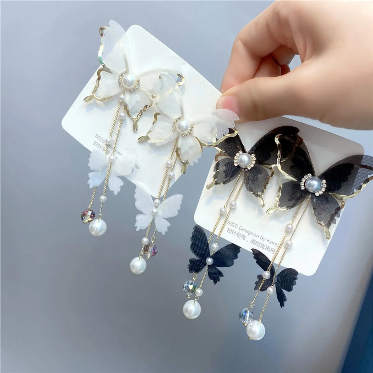 Fashion White Lace Yarn Butterfly Long Earrings Wholesale Nihaojewelry