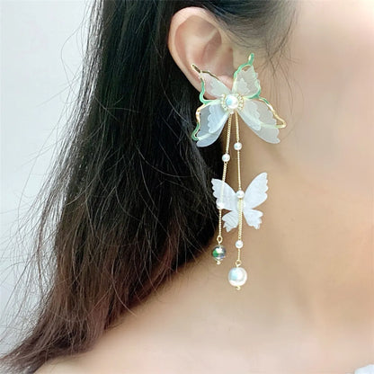 Fashion White Lace Yarn Butterfly Long Earrings Wholesale Nihaojewelry