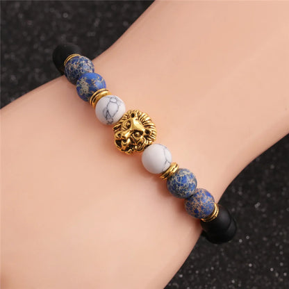 Fashion White Pine Frosted Stone Lion Head Bracelet