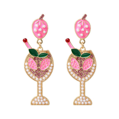 Fashion Wine Glass Alloy Inlay Artificial Pearls Rhinestones Women's Earrings 1 Pair