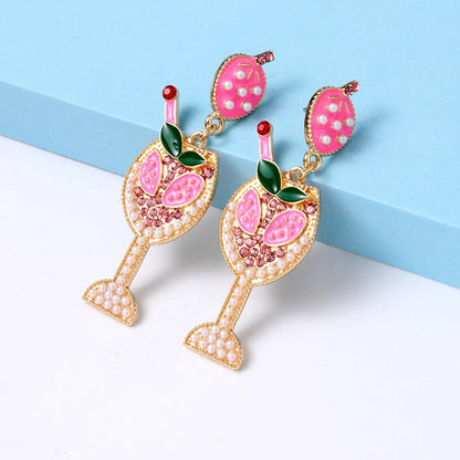 Fashion Wine Glass Alloy Inlay Artificial Pearls Rhinestones Women's Earrings 1 Pair