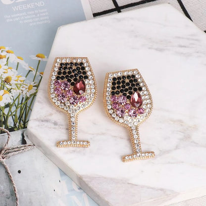 Fashion Wine Glass Diamond Alloy Acrylic Earrings Ear Studs