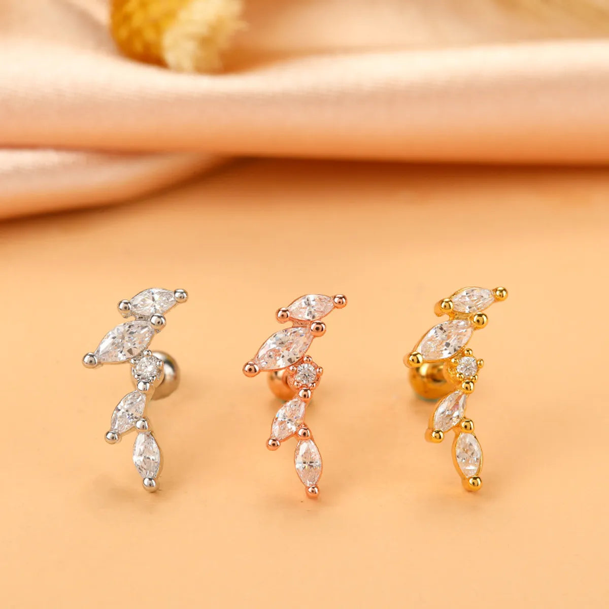 Fashion Wings Flower Stainless Steel Copper Plating Inlay Zircon Ear Studs 1 Piece