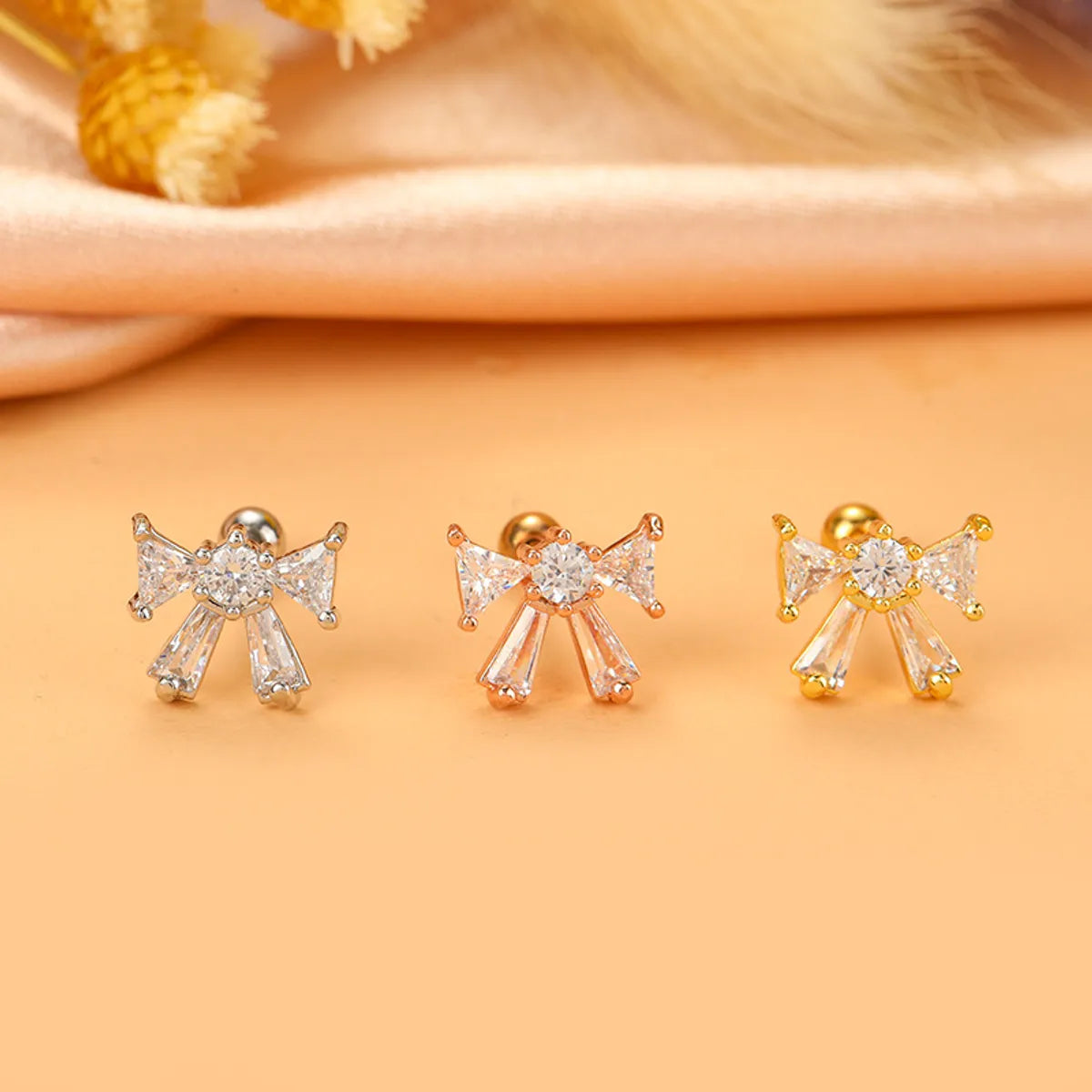 Fashion Wings Flower Stainless Steel Copper Plating Inlay Zircon Ear Studs 1 Piece