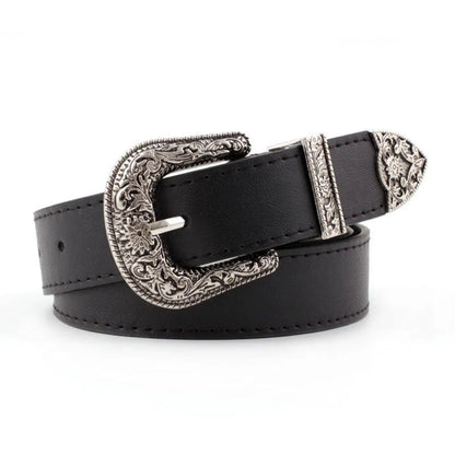 Fashion Woman Leather Metal Buckle Carved Belt Strap For Dress Jeans Nhpo134109