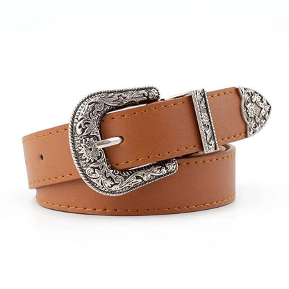 Fashion Woman Leather Metal Buckle Carved Belt Strap For Dress Jeans Nhpo134109