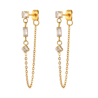 Lady Geometric Plating Stainless Steel Zircon Earrings