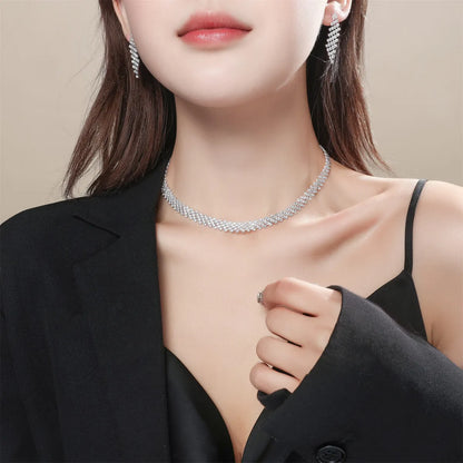 Fashion Woven Rhinestone Clavicle Bridal Jewelry Necklace And Earrings Set