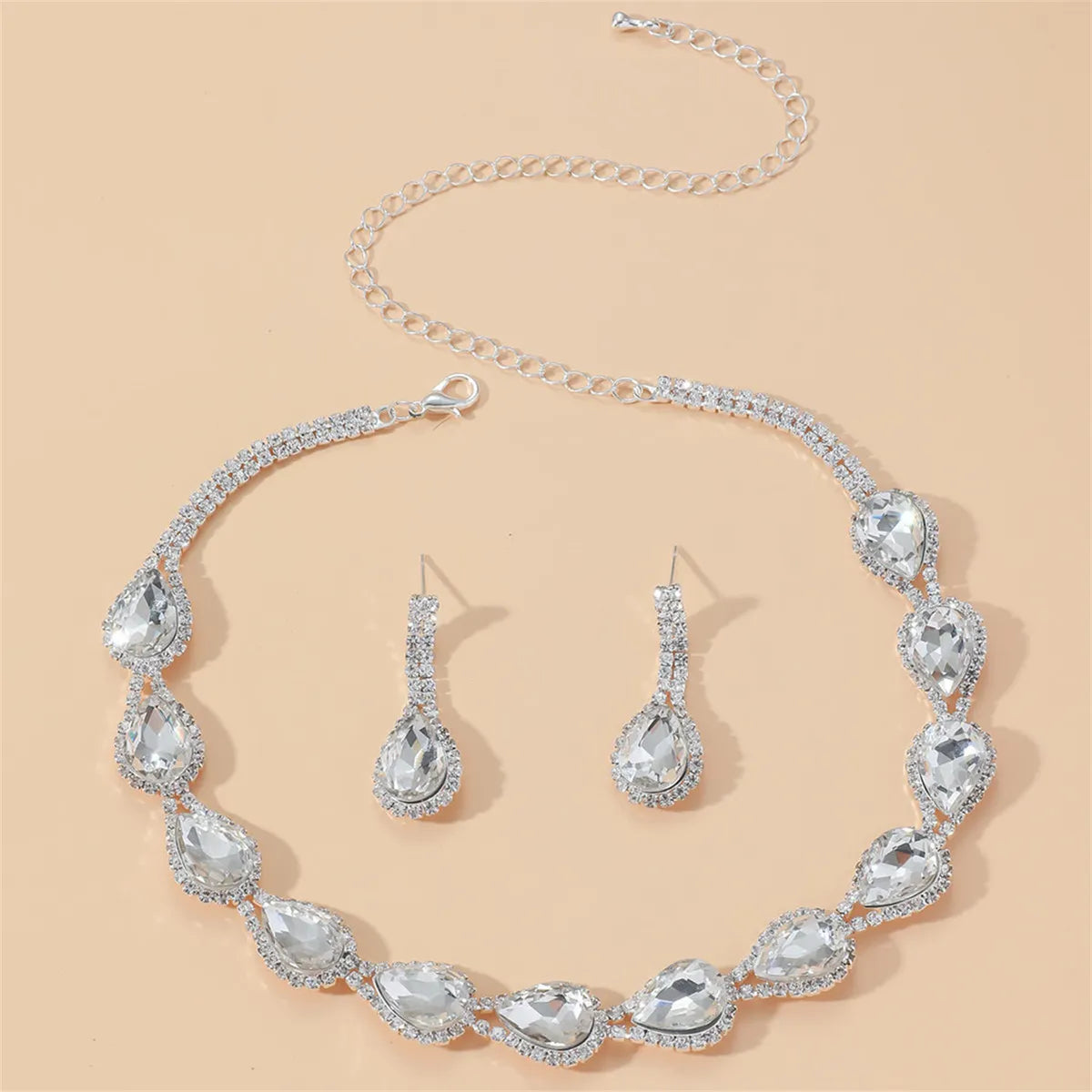 Fashion Woven Rhinestone Clavicle Bridal Jewelry Necklace And Earrings Set