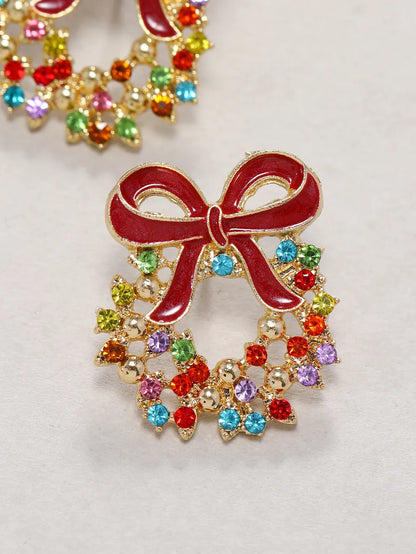 Fashion Wreath Alloy Enamel Plating Inlay Rhinestones Women's Ear Studs 1 Pair