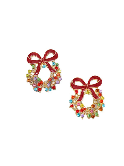 Fashion Wreath Alloy Enamel Plating Inlay Rhinestones Women's Ear Studs 1 Pair