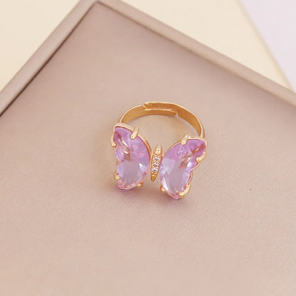 Fashion Zircon Butterfly Opening Adjustable Ring Wholesale