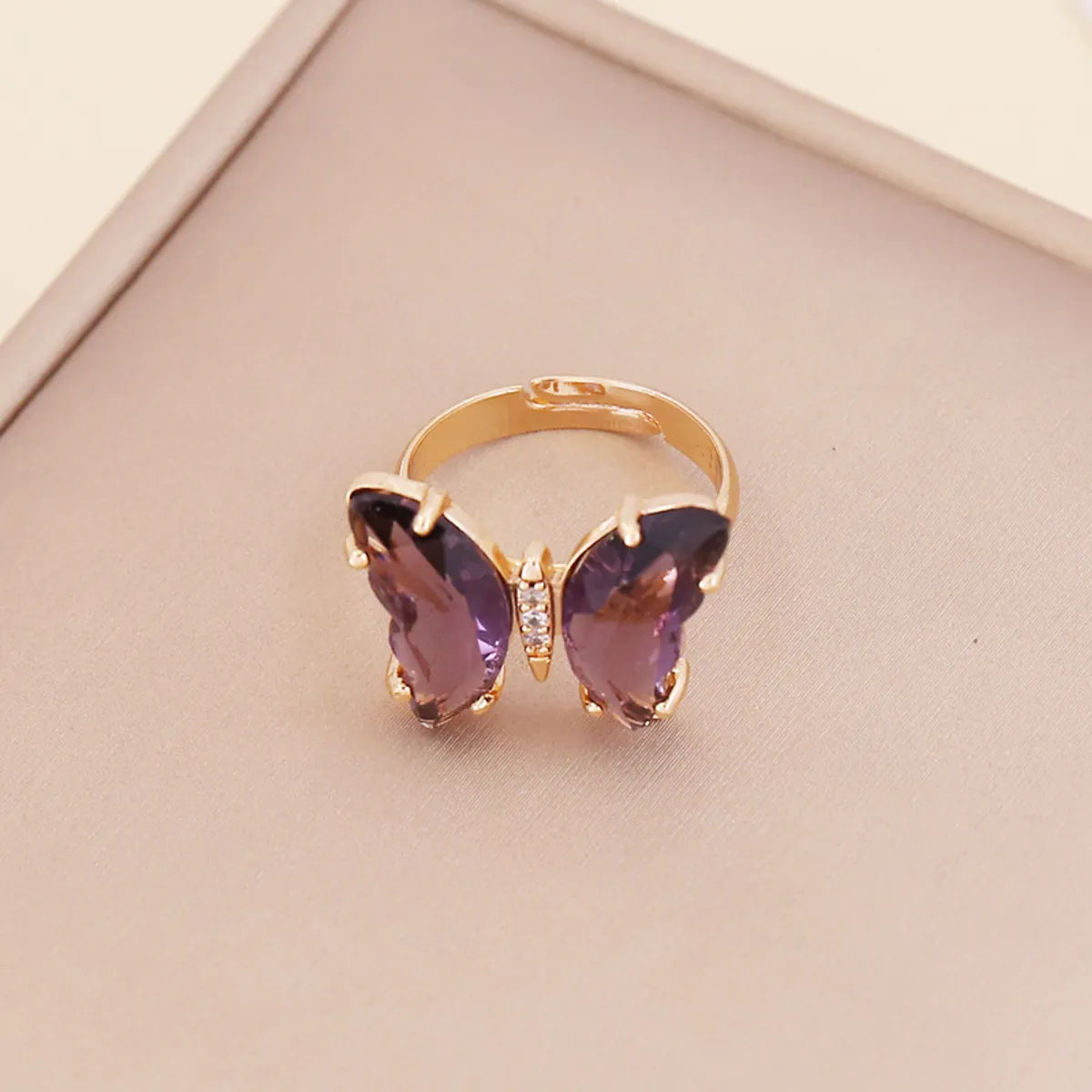 Fashion Zircon Butterfly Opening Adjustable Ring Wholesale