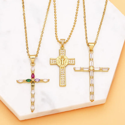 Fashion Zircon Cross Pendant Copper Necklace Simple Accessories