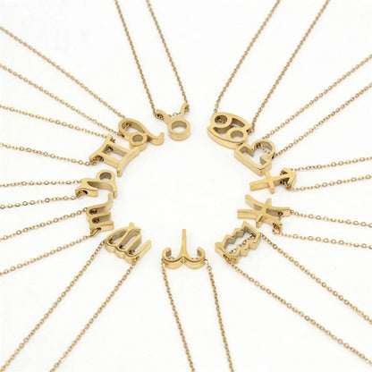 Fashion Zodiac Constellation Pendant Stainless Steel Gold Plated Necklace