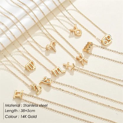 Fashion Zodiac Constellation Pendant Stainless Steel Gold Plated Necklace